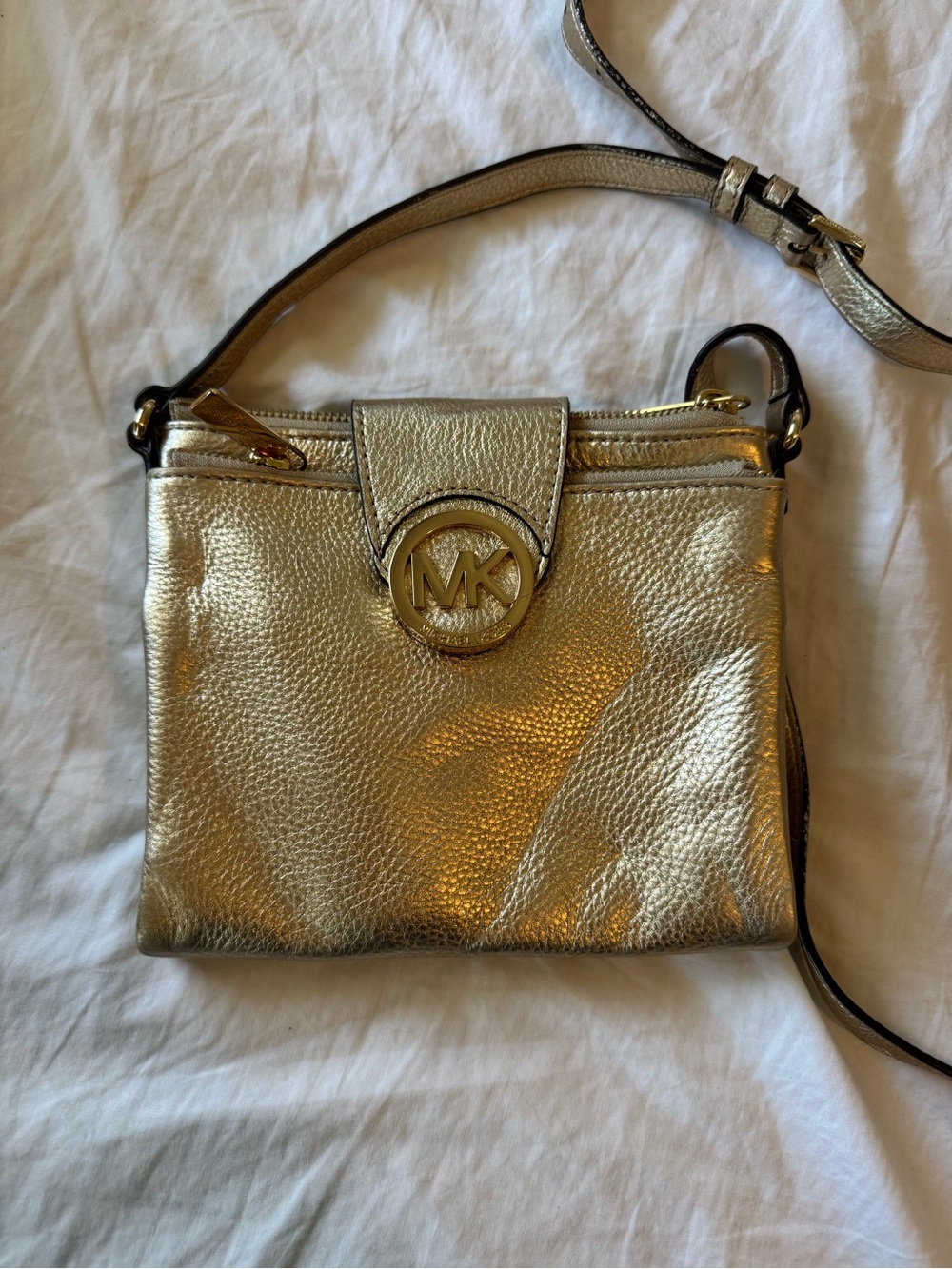 Michael Kors Metallic Gold Pebbled Leather Crossbody